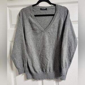 Kallspin - EUC - Womens Grey Cashmere Wool Blend V Neck Pullover Sweater- Size L